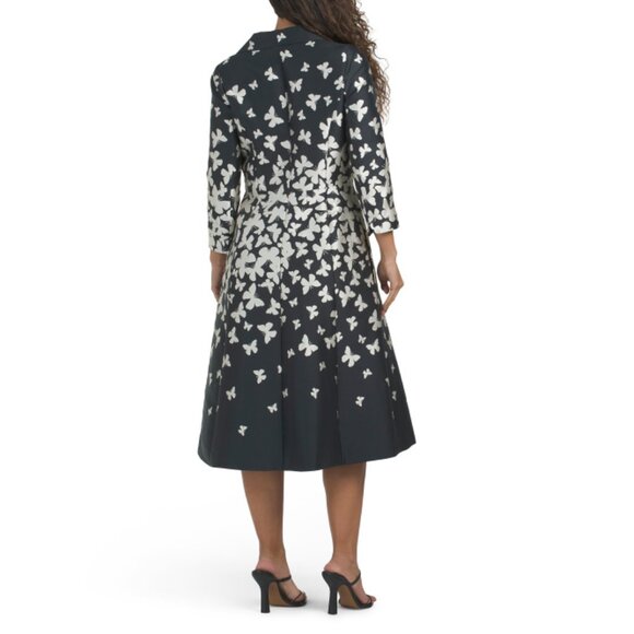 TERI JON BLACK/SILVER Mikado Butterfly Pattern Coat Dress - Picture 2 of 2